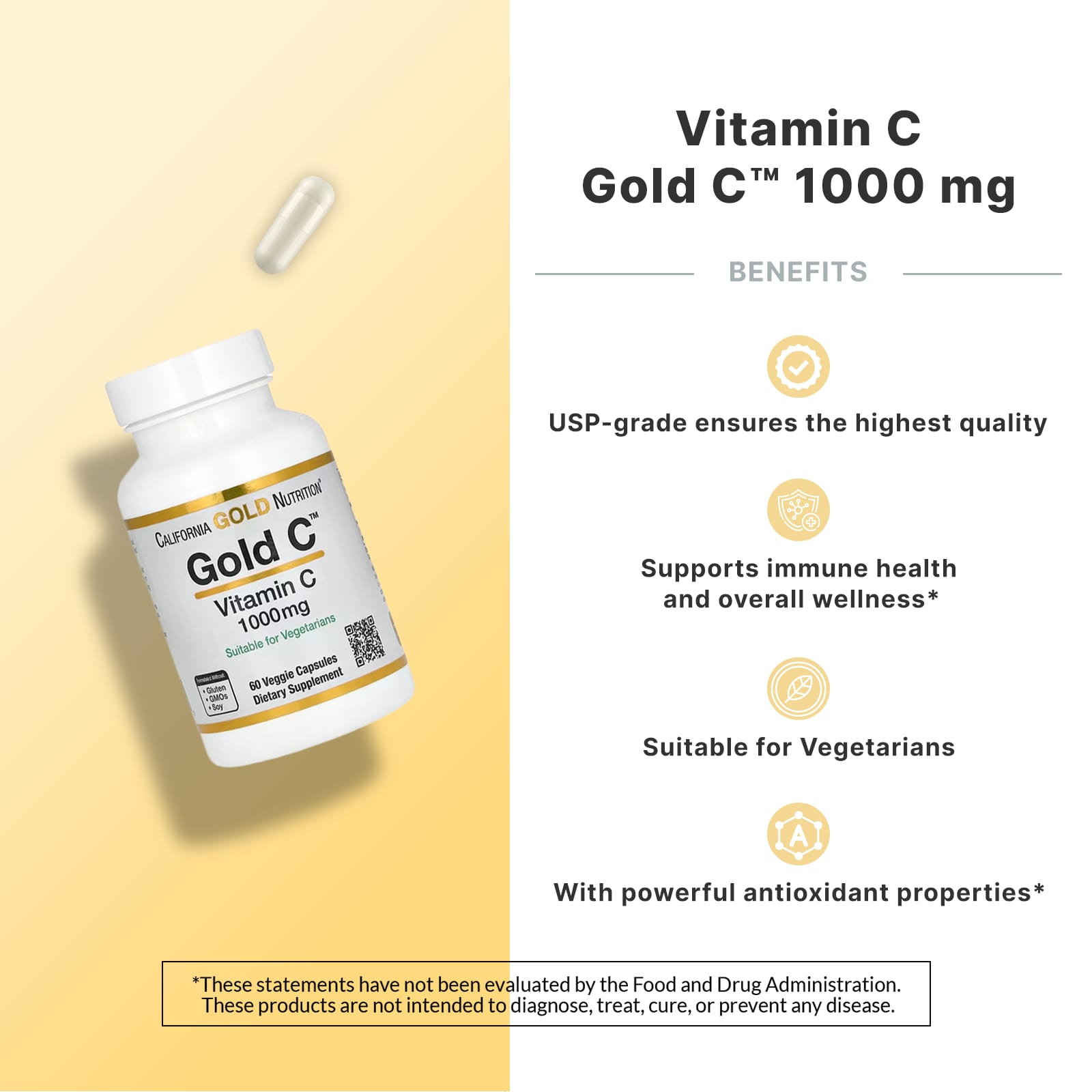 California Gold Nutrition, Gold C, USP Grade Vitamin C, 1,000 mg, 60 ...