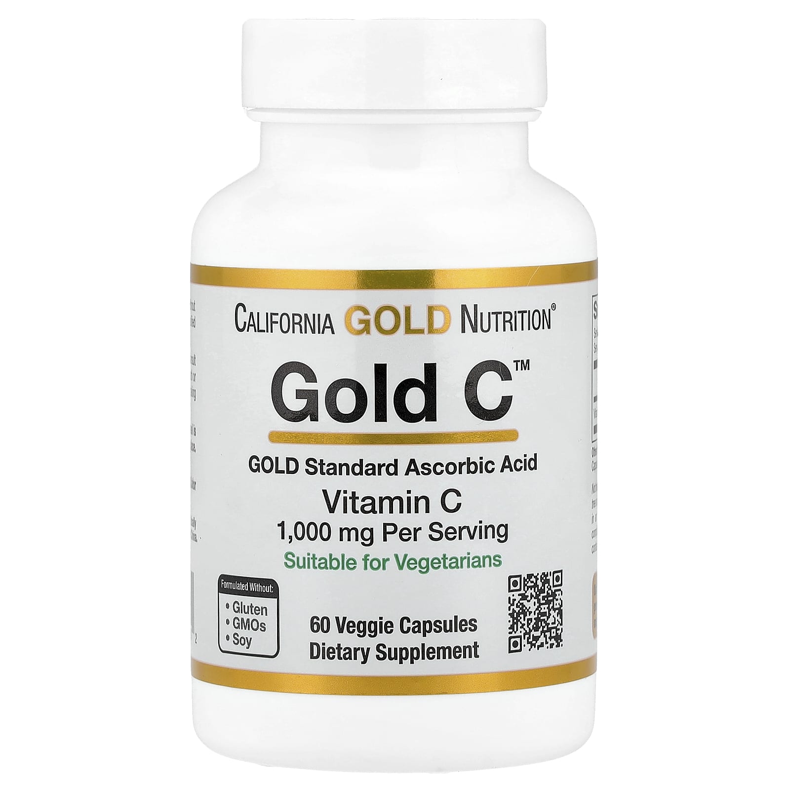 【アイハーブ】天然ビタミンC（有機フルーツ由来）60カプセル×2個 Gold C™（ゴールドC）、ビタミンC、USP Grade、1,000mg、ベジ
