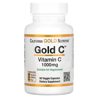 California Gold Nutrition, Gold C، فيتامين جـ من درجة دستور الأدوية الأمريكي (USP)، 1,000 ملجم، 60 كبسولة نباتية