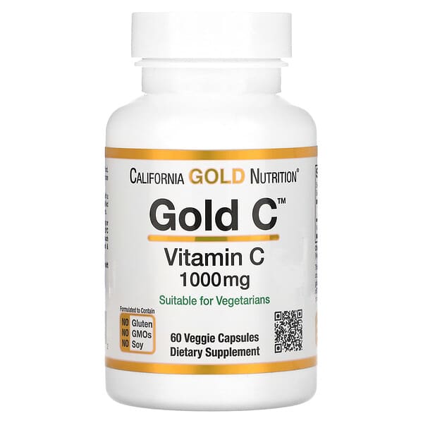 California Gold Nutrition, Gold C, Vitamina C verificada por la Farmacopea de EE. UU. (USP), 1000 mg, 60 cápsulas vegetales