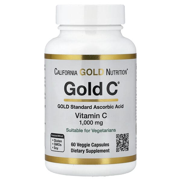 California Gold Nutrition, Gold C®, Vitamina C de Classe USP, 1.000 mg, 60 Cápsulas Vegetais
