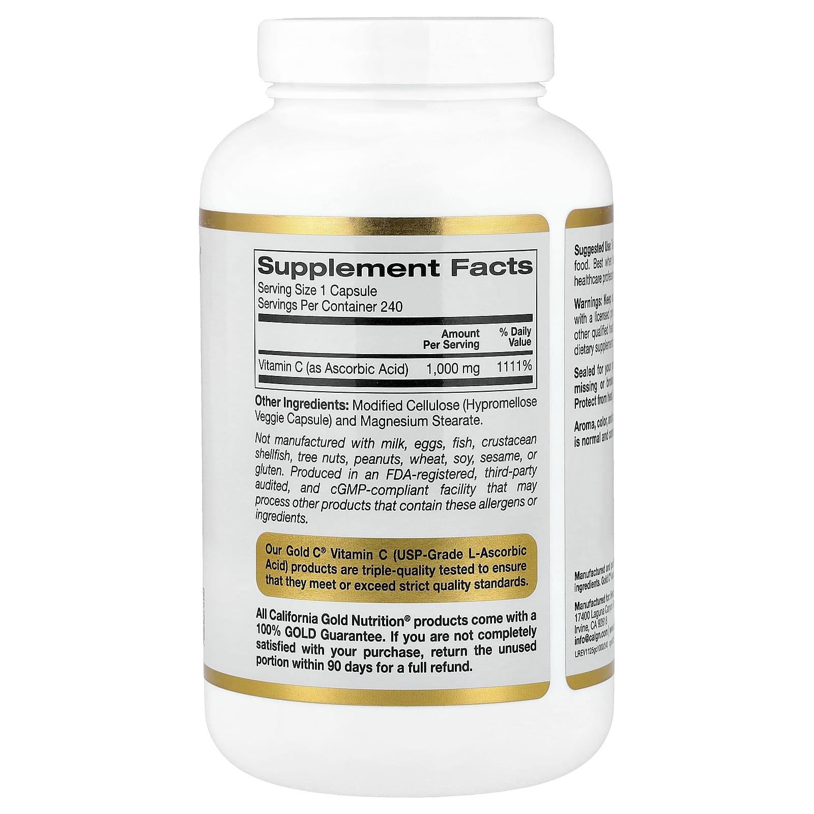 California Gold Nutrition, Gold C®，USP 級維他命 C，1,000 毫克，240 粒素食膠囊