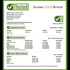 California Gold Nutrition, Gold C, Vitamina C verificada por la Farmacopea de EE. UU. (USP), 1000 mg, 240 cápsulas vegetales