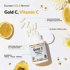 California Gold Nutrition, Gold C, Vitamina C verificada por la Farmacopea de EE. UU. (USP), 1000 mg, 240 cápsulas vegetales