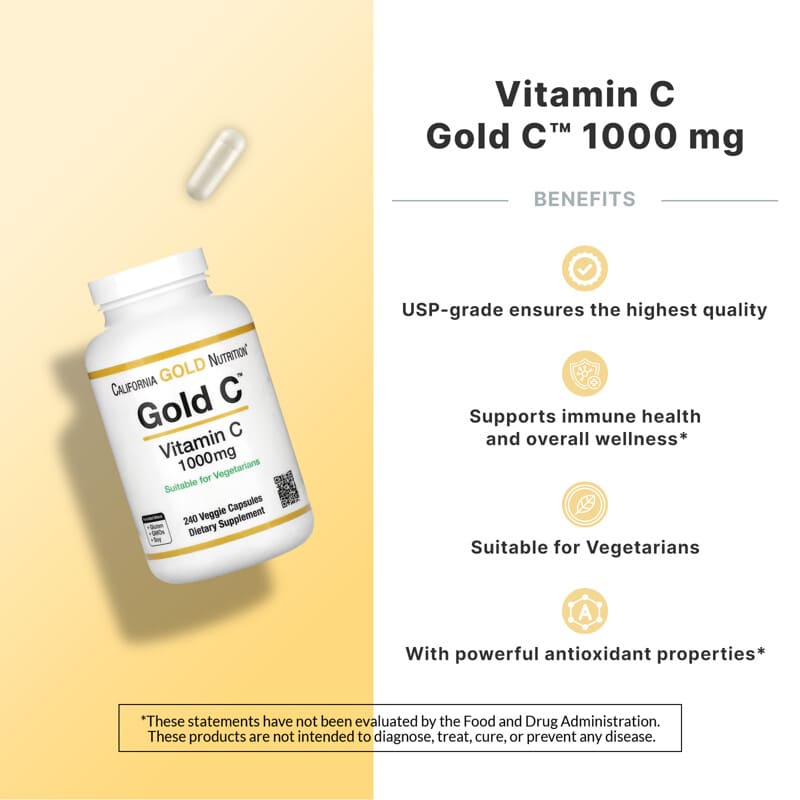 Gold C, USP Grade Vitamin C, 1,000 mg, 240 Veggie Capsules