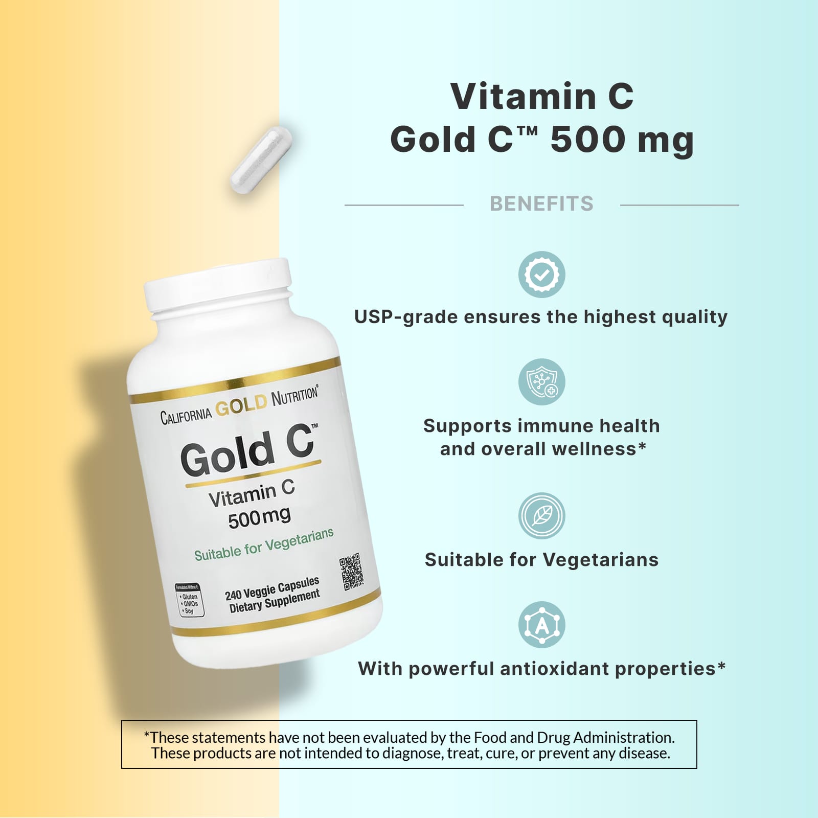 California Gold Nutrition, Gold C, USP Grade Vitamin C, 500 mg, 240 ...