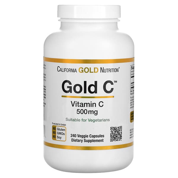California Gold Nutrition, Gold C, USP Grade Vitamin C, 500 mg, 240 Veggie Capsules
