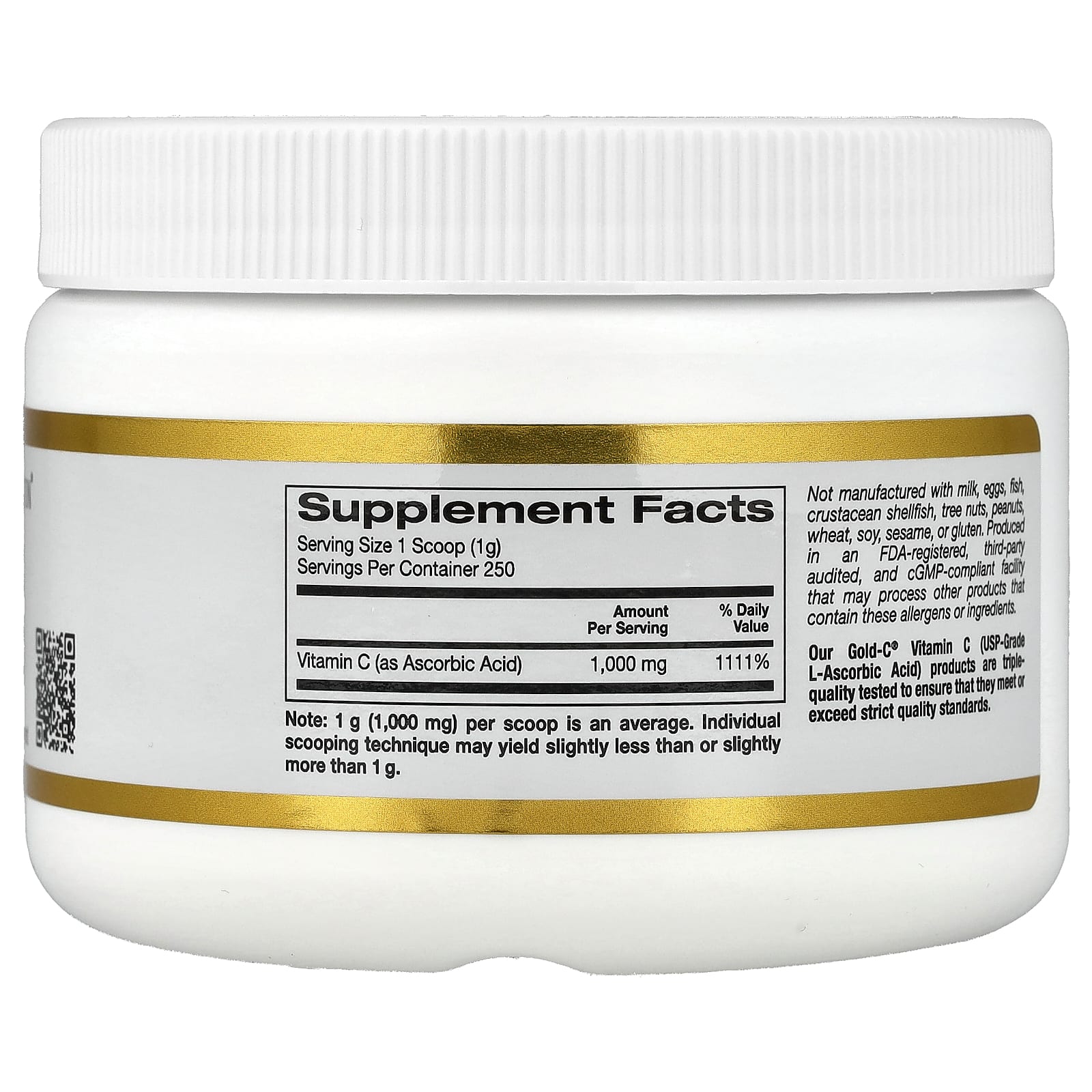 California Gold Nutrition, 黃金維他命 C 粉、維他命 C，1000 毫克，8.81 盎司（250 克）