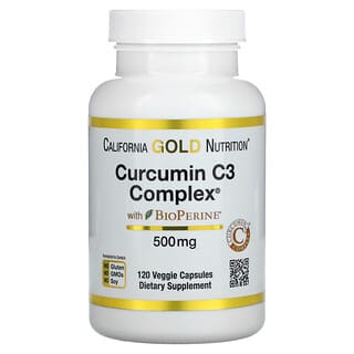 California Gold Nutrition, Curcumin C3 Complex com BioPerine, 500 mg, 120 Cápsulas Vegetais 