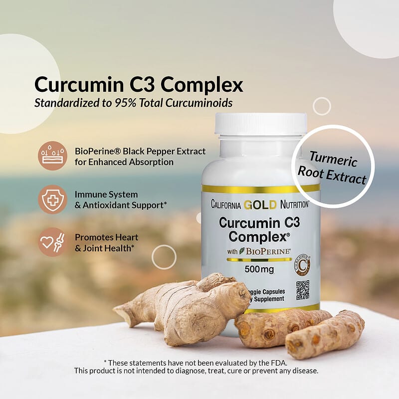 California Gold Nutrition, Curcumin C3 Complex con BioPerine, 500 mg, 120 cápsulas vegetales