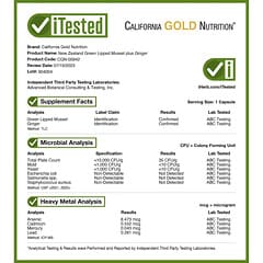California Gold Nutrition, новозеландські зелені мідії з імбиром, засіб для здоров’я суглобів, 500 мг, 240 вегетаріанських капсул