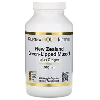 California Gold Nutrition, Nova Zelândia, Mexilhão de Lábios Verdes e Gengibre, Fórmula para a Saúde das Articulações, 500 mg, 240 Cápsulas Vegetais