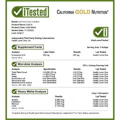 California Gold Nutrition, CoQ10, 100 mg, 120 Kapsul Gel Lunak Veggie