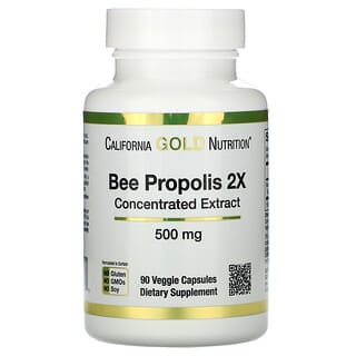 California Gold Nutrition, โพรพอลิสจากผึ้ง 2X สารสกัดเข้มข้น ขนาด 500 มก. บรรจุแคปซูลผัก 90 แคปซูล