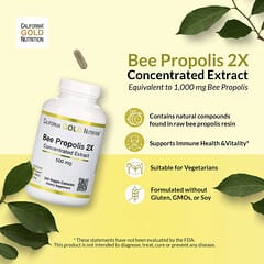 California Gold Nutrition, пчелиный прополис 2X, концентрированный экстракт, 500 мг, 240 растительных капсул