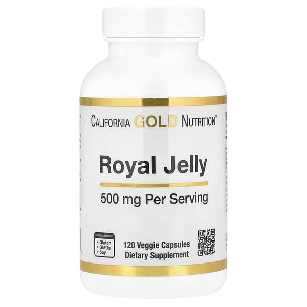 California Gold Nutrition, غذاء ملكات النحل، مركز ومجفف بالتجميد، 500 ملجم، 120 كبسولة نباتية