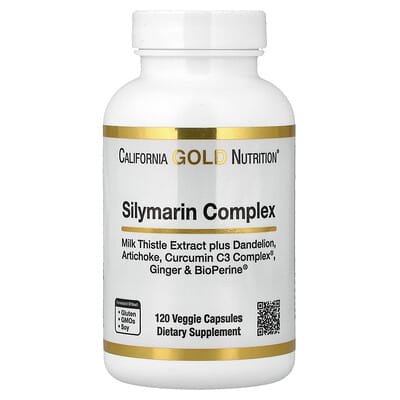 CaliforniaGoldNutrition,Комплекссилимарина,экстрактрасторопшисодуванчиком,артишок,комплекскуркуминаC3,имбирьиBioPerine®,120растительныхкапсул