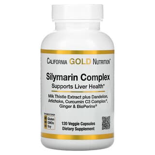 California Gold Nutrition‏, קומפלקס סילימרין, תמצית גדילן מצוי עם שן הארי, ארטישוק, קומפלקס כורכומין C3, ג'ינג'ר ו-BioPerine‏, 120 כמוסות צמחיות