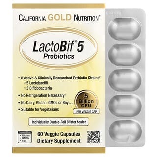 California Gold Nutrition, LactoBif® 5, пробиотики, 5 млрд КОЕ, 60 растительных капсул