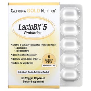 California Gold Nutrition, Probiotiques LactoBif 5, 5 milliards d'UFC, 60 capsules végétales
