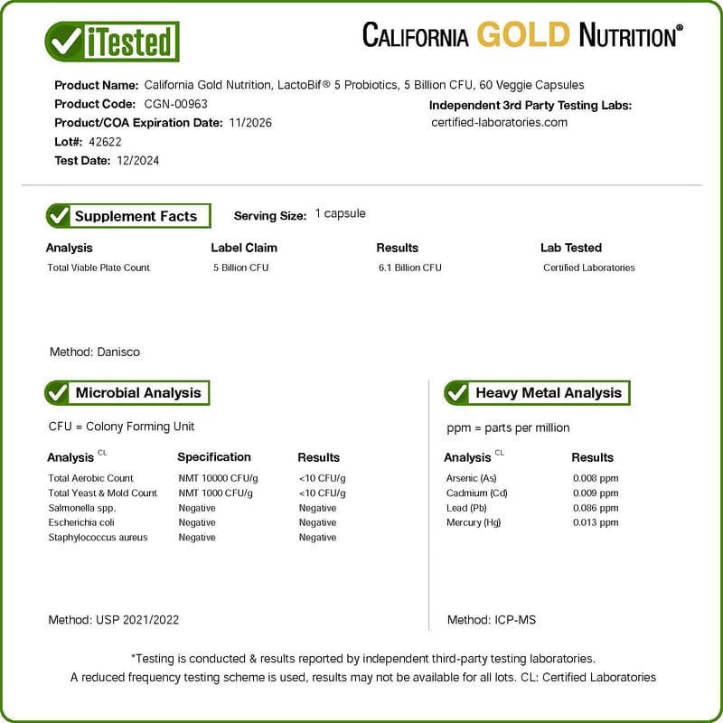 California Gold Nutrition, LactoBif  5 Probiotics, 5 Billion CFU