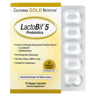 California Gold Nutrition, Probióticos LactoBif, 5 Bilhões de UFCs, 10 Cápsulas Vegetais