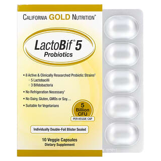 California Gold Nutrition, Probiotiques LactoBif, 5 milliards d'UFC, 10 capsules végétariennes