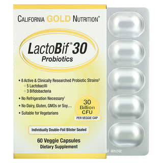 California Gold Nutrition, Probióticos LactoBif, 30 mil millones de UFC, 60 cápsulas vegetales