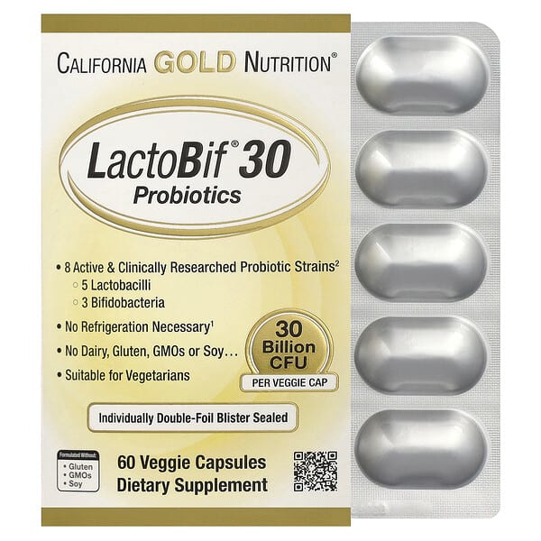 California Gold Nutrition, LactoBif® 30 益生菌，300 億 CFU，60 粒素食膠囊