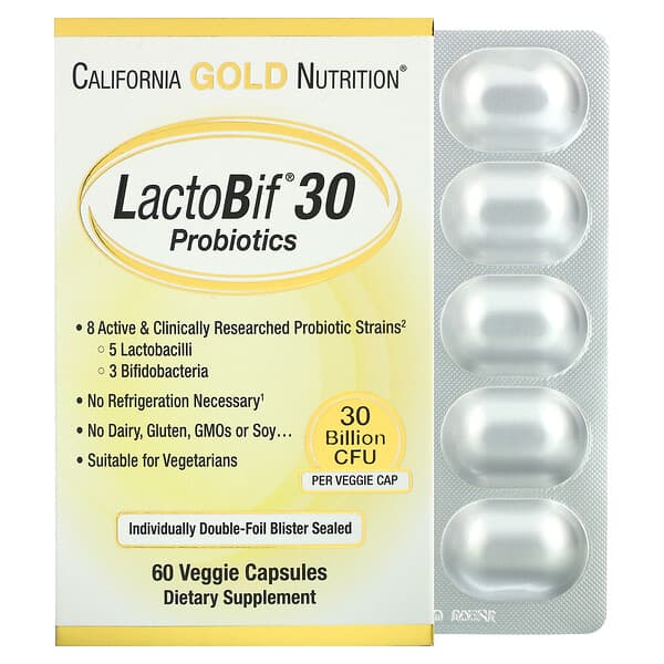 California Gold Nutrition‏, بروبيوتيك LactoBif‏، 30 مليار وحدة تشكيل مستعمرة، 60 كبسولة نباتية
