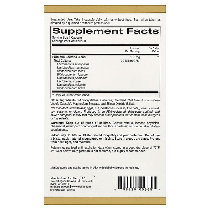 California Gold Nutrition, LactoBif 30 Probiotics, 30 Billion CFU, 60 Veggie Capsules