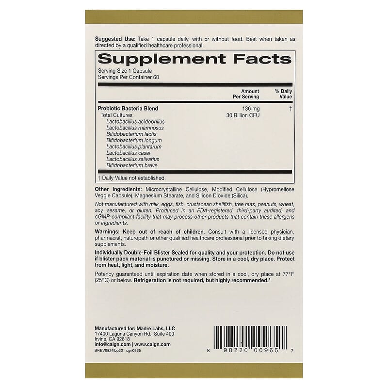 California Gold Nutrition, LactoBif  30 Probiotics, 30 Billion CFU