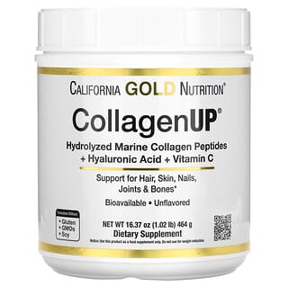 California Gold Nutrition, CollagenUP، كولاجين بحري متحلل مائيًا + حمض الهيالورونيك + فيتامين جـ، خالٍ من النكهات، 16.37 أونصة (464 جم)