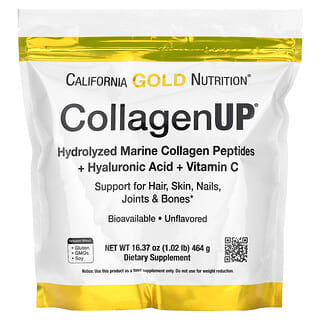 California Gold Nutrition, CollagenUP, Hydrolyzed Marine Collagen Peptides with Hyaluronic Acid and Vitamin C, Unflavored, hydrolysierte Meereskollagenpeptide mit Hyaluronsäure und Vitamin C, geschmacksneutral, 464 g (16,37 oz.)