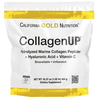 California Gold Nutrition, CollagenUP, Peptídeos de Colágeno Marinho Hidrolisado com Ácido Hialurônico e Vitamina C, Sem Sabor, 464 g (16,37 oz)