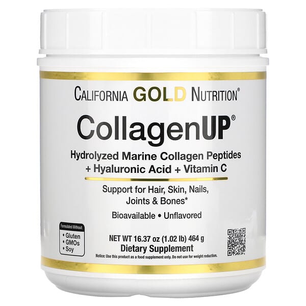California Gold Nutrition‏, CollagenUP، كولاجين بحري متحلل مائيًا + حمض الهيالورونيك + فيتامين جـ، خالٍ من النكهات، 16.37 أونصة (464 جم)