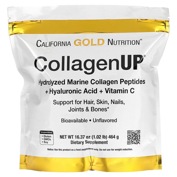 California Gold Nutrition, CollagenUP, Hydrolyzed Marine Collagen Peptides with Hyaluronic Acid and Vitamin C, Unflavored, hydrolysierte Meereskollagenpeptide mit Hyaluronsäure und Vitamin C, geschmacksneutral, 464 g (16,37 oz.)