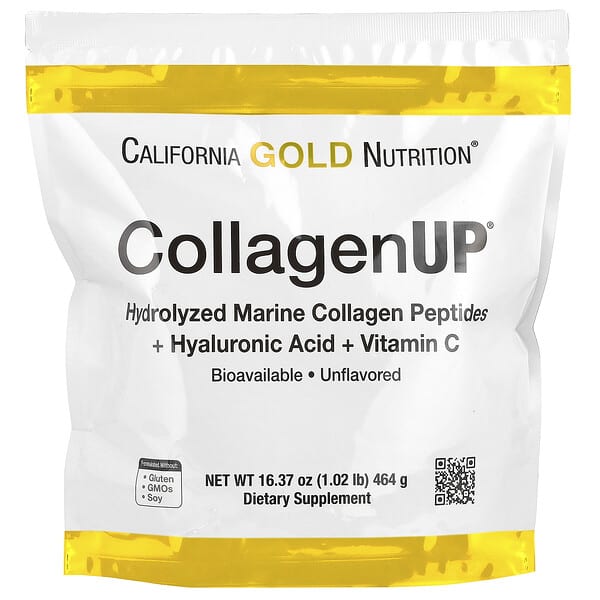 California Gold Nutrition, CollagenUP®，水解海洋膠原蛋白肽 + 透明質酸和維生素 C，原味，1.02 磅（464 克）