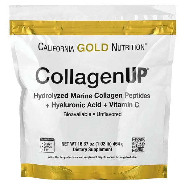 California Gold Nutrition, CollagenUP®, Hydrolyzed Marine Collagen Peptides with Hyaluronic Acid and Vitamin C, Unflavored, 1.02 lb (464 g)