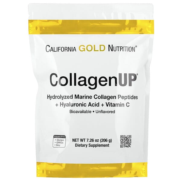 California Gold Nutrition, CollagenUP®，水解海洋膠原蛋白肽 + 透明質酸和維生素 C，原味，7.26 盎司（206 克）
