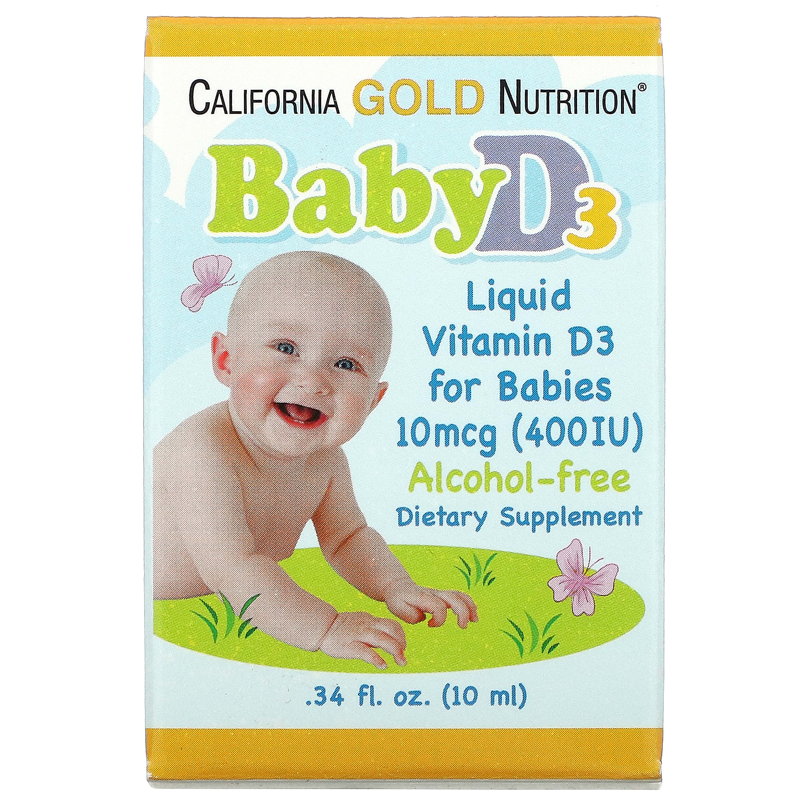 Заказать California Gold Nutrition, жидкий витамин D3 для детей, 10 мкг (400 МЕ), 10 мл 