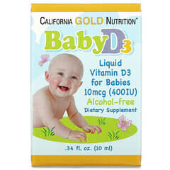 California Gold Nutrition, вітамін D3 у рідкій формі для дітей, 10 мкг (400 МО), 10 мл (0,34 рідк. унції)
