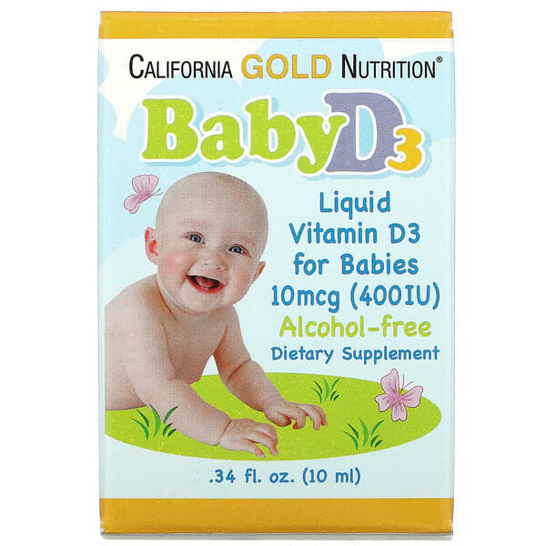 California Gold Nutrition, ベビービタミンD3ドロップス、10 mcg (400 IU)、0.34液量オンス (10 ml)