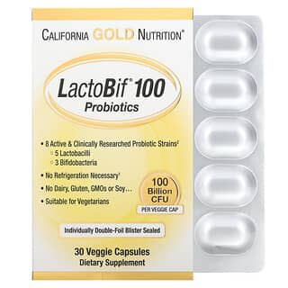 California Gold Nutrition, Probióticos LactoBif, 100 Bilhões de UFCs, 30 Cápsulas Vegetais