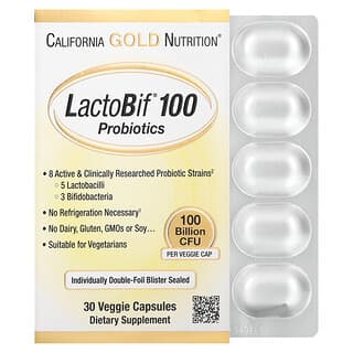 California Gold Nutrition, Probióticos LactoBif, 100 Bilhões de UFCs, 30 Cápsulas Vegetais