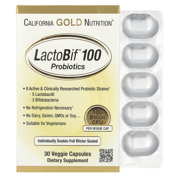 California Gold Nutrition, LactoBif® 100 益生菌，1000 億 CFU，30 粒素食膠囊