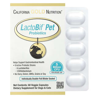 California Gold Nutrition, Probióticos para Animais de Estimação LactoBif, 5 bilhões de UFC, 60 Cápsulas Vegetais