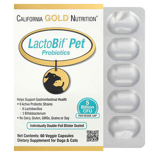 California Gold Nutrition, LactoBif® Pet Probiotics, Probiotika für Haustiere, 5 Milliarden KBE, 60 pflanzliche Kapseln