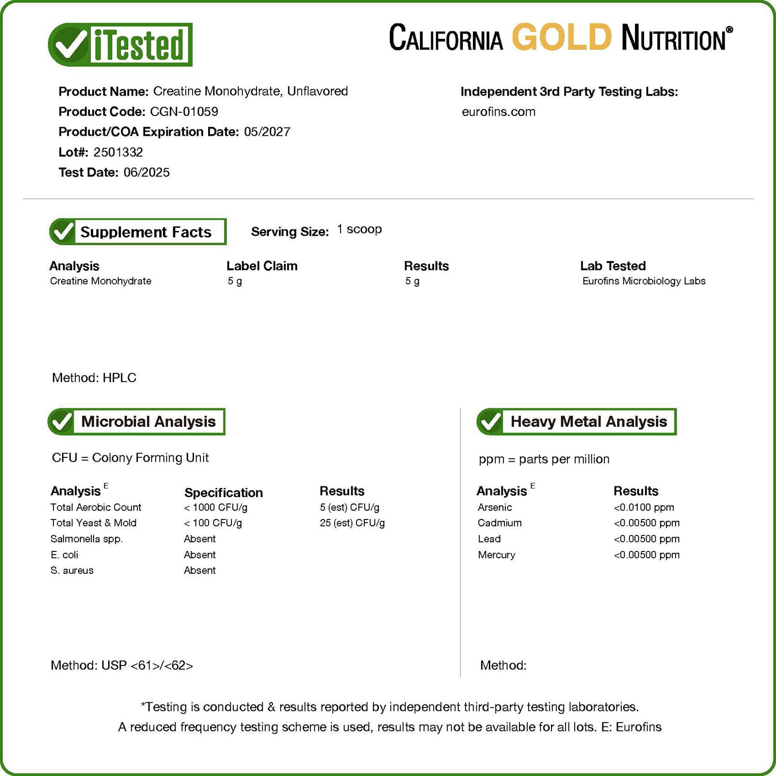California Gold Nutrition, 運動，全一水肌酸，原味，1 磅（454 克）