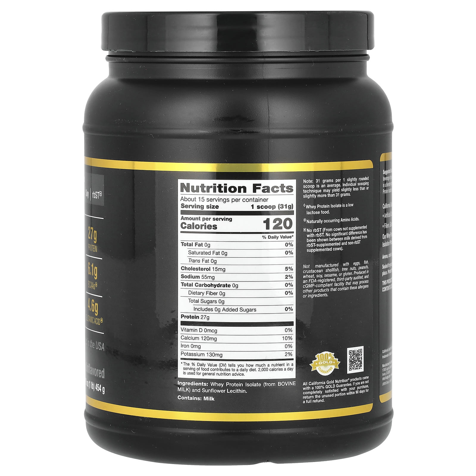 California Gold Nutrition, Sport, Whey Protein Isolate, Unflavored, 1 ...